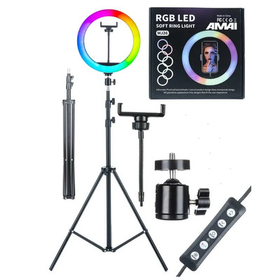 Кольцевая лампа 26 см RGB MJ26 со штативом Soft Ring Light 20253394, изображение 2