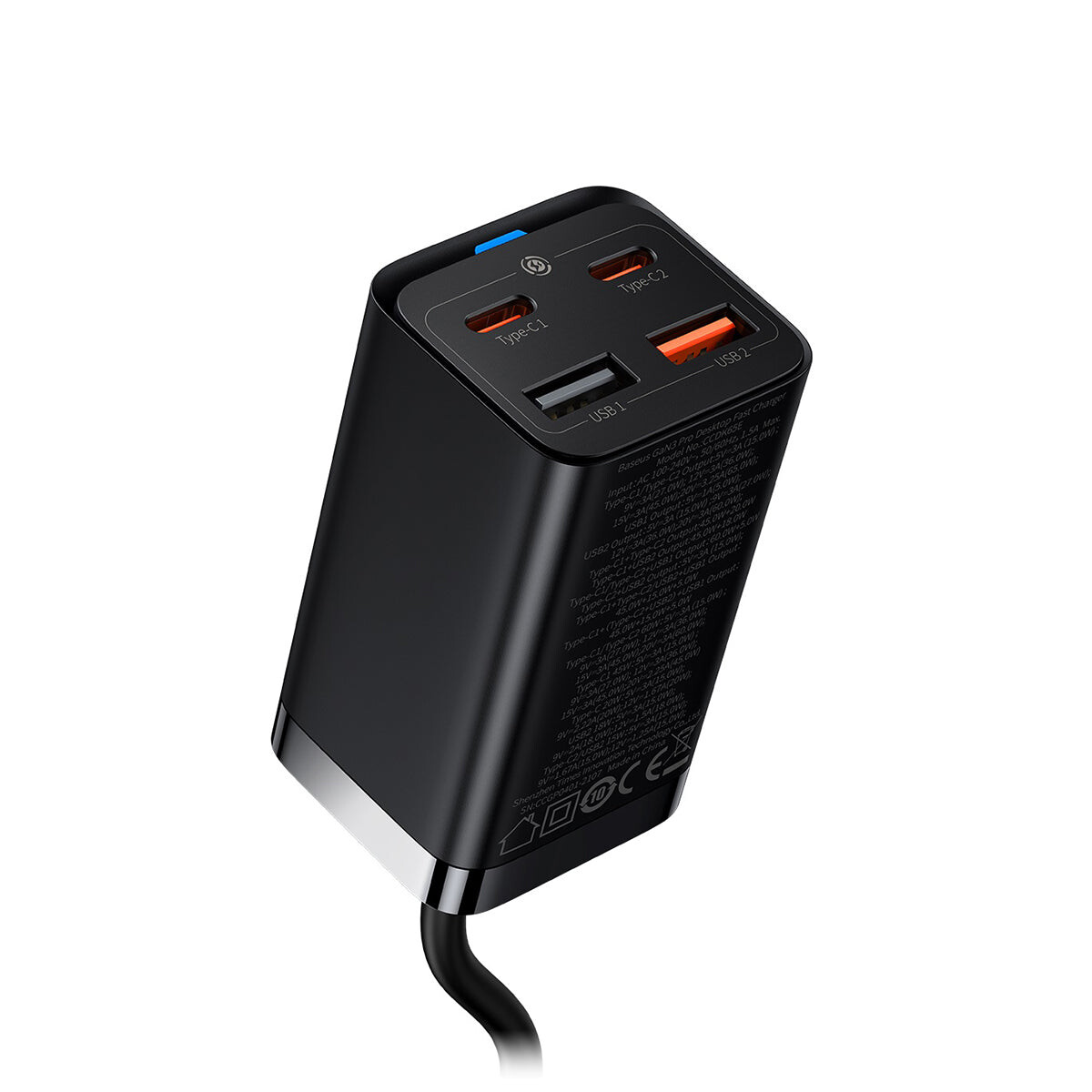 Кликните для увеличения изображения Сетевая зарядка Baseus GaN3 Pro Desktop Fast Charger CCGP040101 CCDK656E USB+USB+PD+PD Max 65W Black, изображение 7