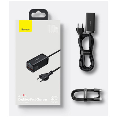 Сетевая зарядка Baseus GaN3 Pro Desktop Fast Charger CCGP040101 CCDK656E USB+USB+PD+PD Max 65W Black, изображение 6