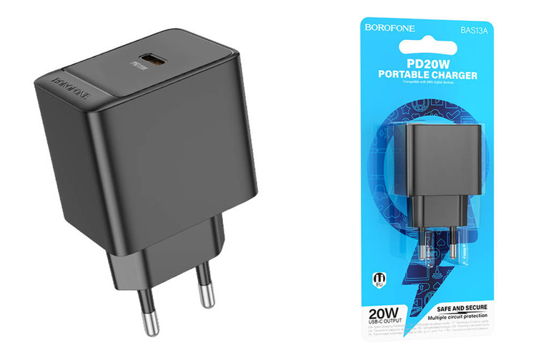 Сетевая зарядка Borofone BAS13A PD3.0 Type-C порт 20W черная, изображение 2