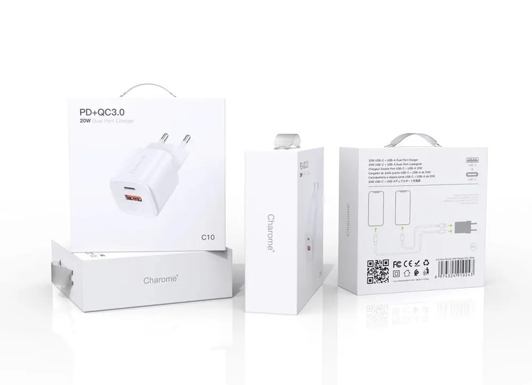 Сетевая зарядка Charome C10 PD + USB QC3.0 20W белая, изображение 3