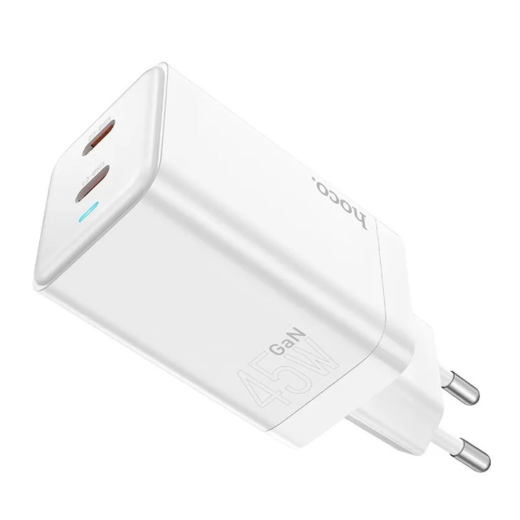 Кликните для увеличения изображения Сетевая зарядка Hoco N23 45W Starlight White PD3.0 Type-C - 2 порта, изображение 2