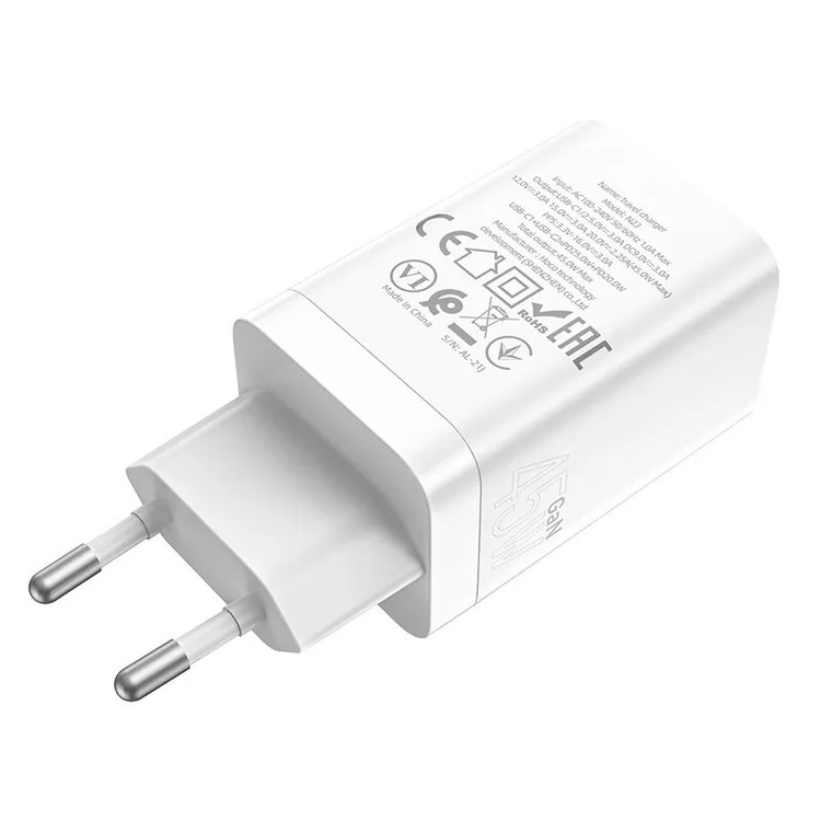 Кликните для увеличения изображения Сетевая зарядка Hoco N23 45W Starlight White PD3.0 Type-C - 2 порта, изображение 3