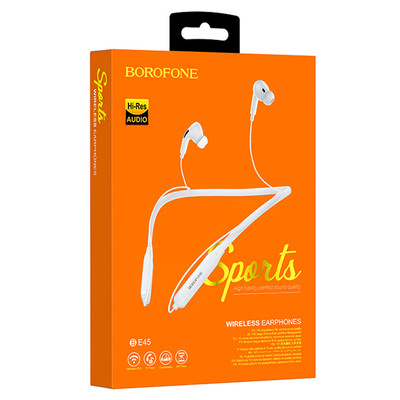 Наушники Bluetooth Borofone BE45 Delightful Sport на шею белые вакуумные, MicroUSB, изображение 4