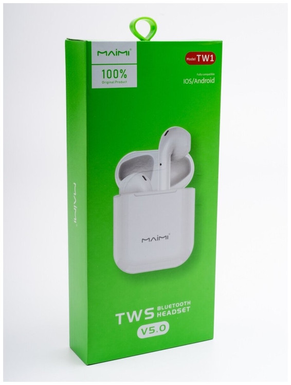 Кликните для увеличения изображения Наушники Bluetooth Maimi TW1 белые вкладыши, Lightning, изображение 3