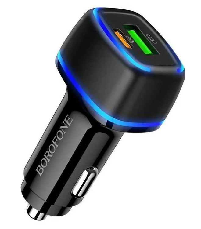 Авто зарядка Borofone BZ14A PD + USB QC3.0 20W черная, изображение 2