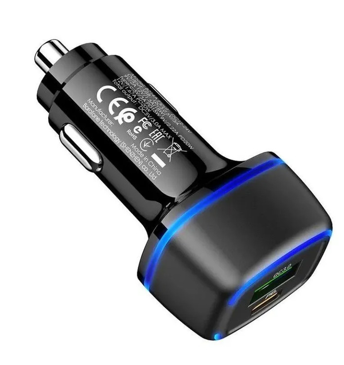 Авто зарядка Borofone BZ14A PD + USB QC3.0 20W черная, изображение 3