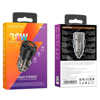 Авто зарядка Borofone BZ20 38W = PD 20W + USB 18W QC3.0 Black, изображение 4