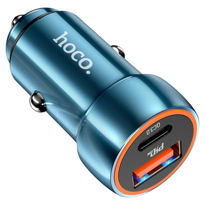 Авто зарядка Hoco Z46A 20W PD + USB QC3.0 Blue