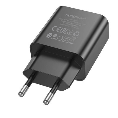 Сетевая зарядка Borofone BA72A USB QC3.0 18W 3A чёрная, изображение 2