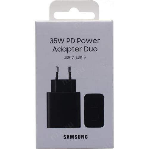 Кликните для увеличения изображения Сетевая зарядка Samsung Adapter DUO Type-C USB-A EP-TA220NBEGWW 35W Black, изображение 2