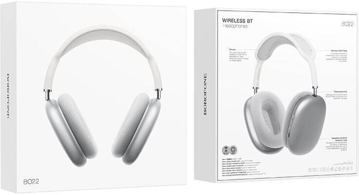 Кликните для увеличения изображения Наушники Bluetooth Borofone BO22 Silver полноразмерные в стиле Airpods Max, изображение 3