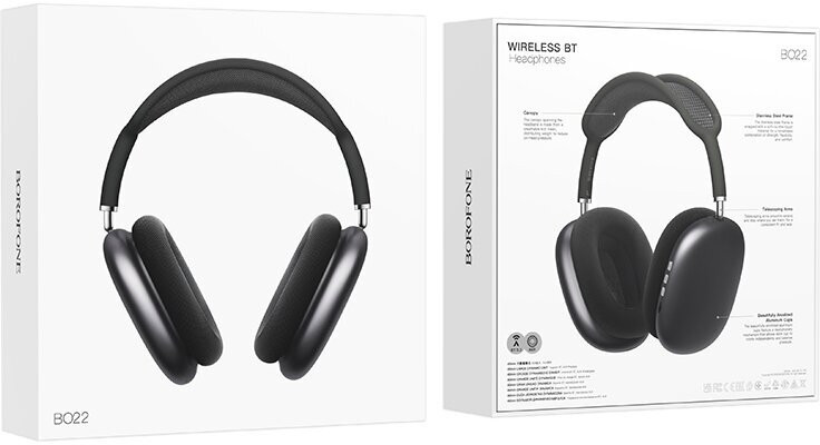 Кликните для увеличения изображения Наушники Bluetooth Borofone BO22 Space Gray полноразмерные в стиле Airpods Max, изображение 3