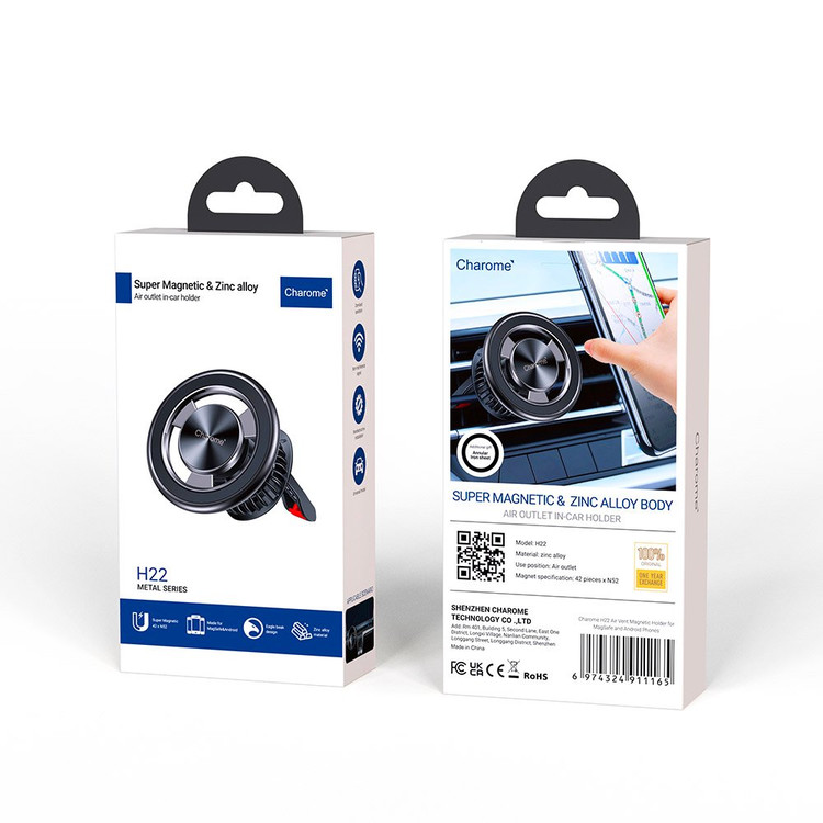 Кликните для увеличения изображения Авто-держатель Charome H22 магнитный в воздуховод черный, изображение 2