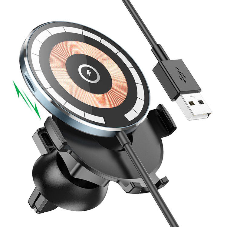 Кликните для увеличения изображения Авто-держатель Hoco CW42 MagSafe зарядка 15W Desktop/in Сar магнитный в воздуховод Black, изображение 2
