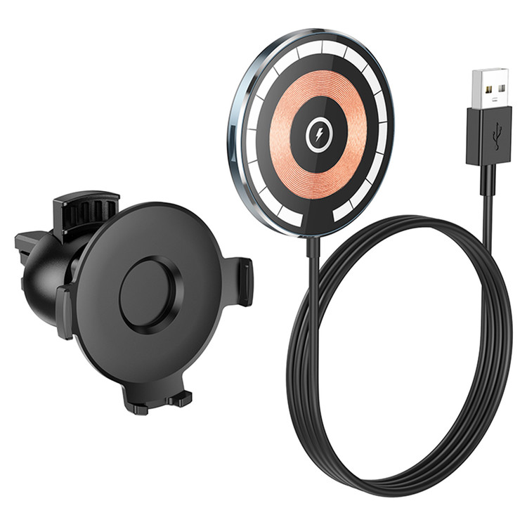 Кликните для увеличения изображения Авто-держатель Hoco CW42 MagSafe зарядка 15W Desktop/in Сar магнитный в воздуховод Black, изображение 3