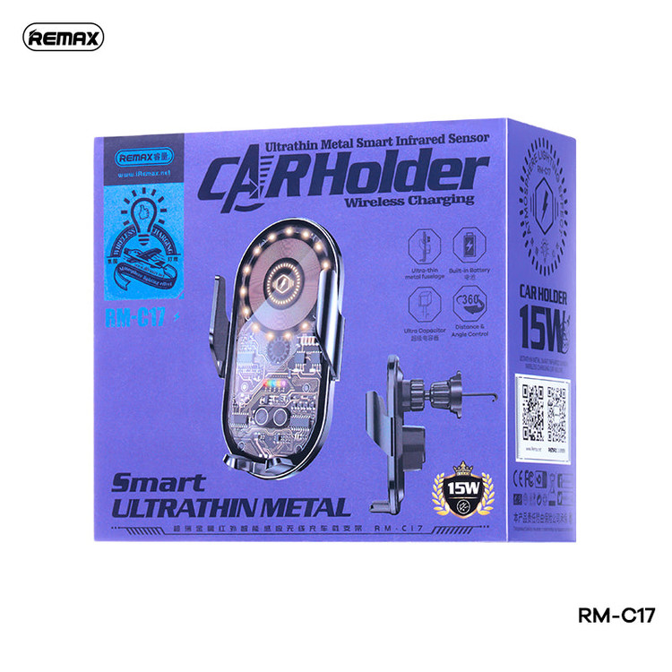 Кликните для увеличения изображения Авто-держатель Remax RM-C17 MagSafe зарядка 15W Smart Ultrathin Metal мотор в воздуховод Black, изображение 2