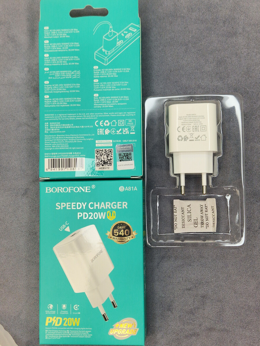 Кликните для увеличения изображения Сетевая зарядка Borofone BA81A PD3.0 Type-C порт 20W белая, изображение 6