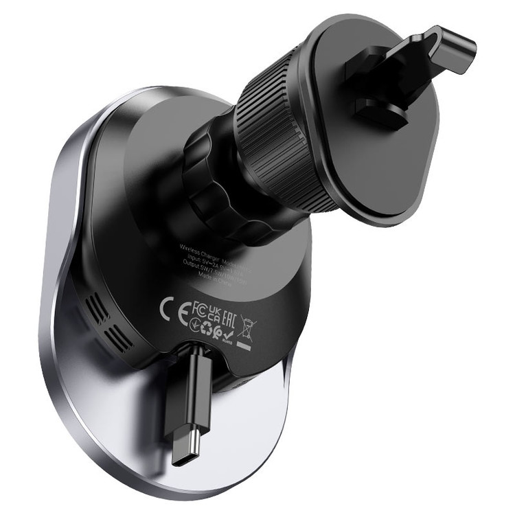 Кликните для увеличения изображения Авто-держатель Hoco HW12 Guardian MagSafe зарядка 15W крюк в воздуховод Black Gray, изображение 2