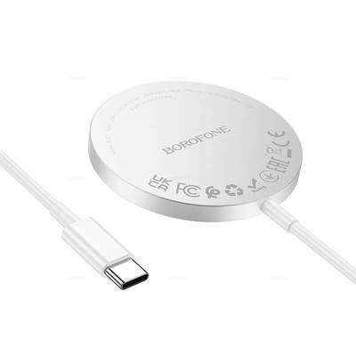 Зарядка MagSafe Magnetic Charger Borofone BQ32 Original series White Silver, изображение 3