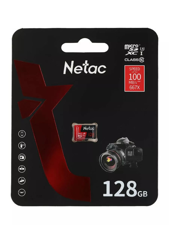 Карта памяти MicroSD 128Gb Class 10 Netac P500 Extreme Pro U3 A1 V30 100Mb/s NT02P500PRO-128G-S, изображение 2