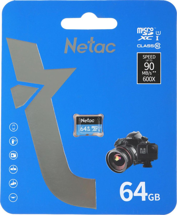 Карта памяти MicroSD 64Gb Class 10 Netac P500 Standard U1 A1 V10 90Mb/s NT02P500STN-064G-S, изображение 2