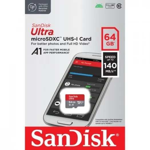 Кликните для увеличения изображения Карта памяти MicroSD 64Gb Class 10 SanDisk Ultra UHS-1 140Mb/s SDSQUAB-064G-GN6MN, изображение 3