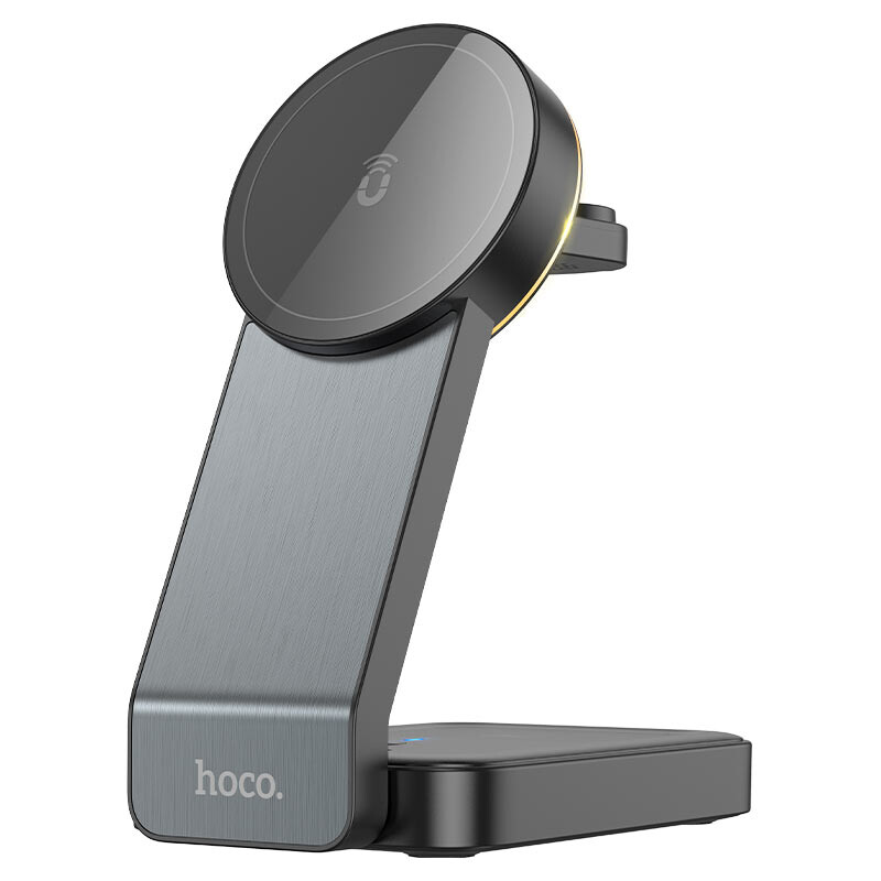Кликните для увеличения изображения Wireless Charger Hoco CQ3 Motorcycle folding 3-in-1 MagSafe iPhone AirPods iWatch 15W Black, изображение 2