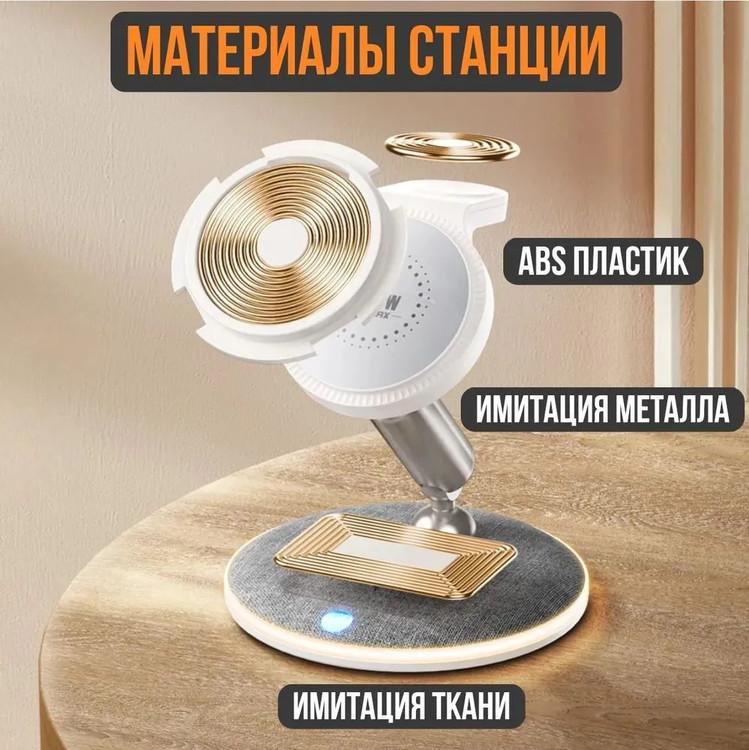 Wireless Charger Remax RP-W90 Bodi 3-in-1 MagSafe iPhone AirPods iWatch 22W White, изображение 4