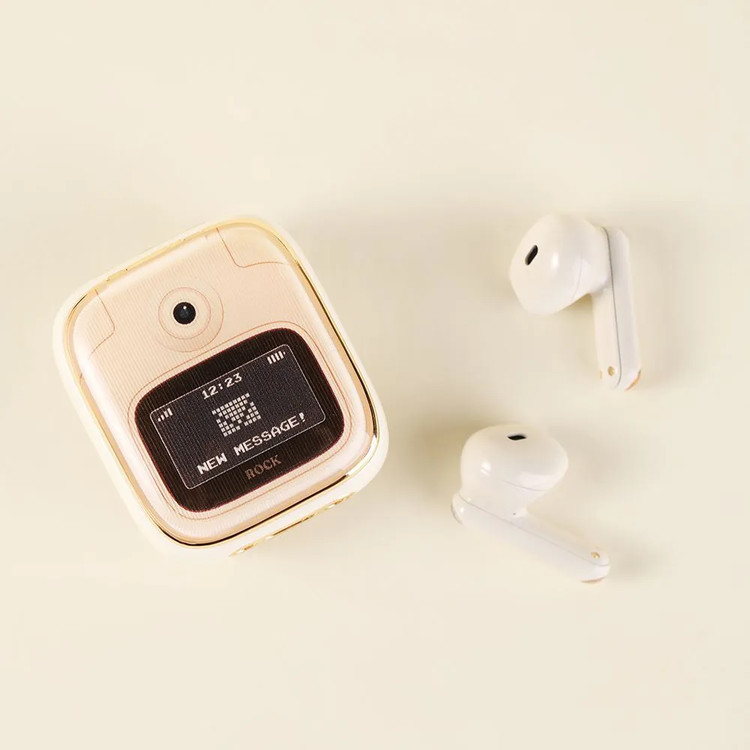Кликните для увеличения изображения Наушники Bluetooth Rock Retro Style TWS Earphone Clamshell (ANC) Beige, Type-C, изображение 2