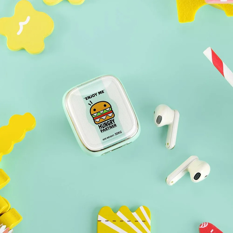 Кликните для увеличения изображения Наушники Bluetooth Rock Retro Style TWS Earphone Hamburger (ANC) Beige, Type-C, изображение 3