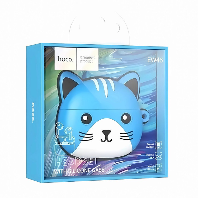Наушники Bluetooth Hoco EW46 Dodge Cat Blue Case + белые вкладыши, Lightning, изображение 2