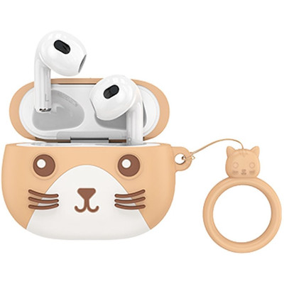 Наушники Bluetooth Hoco EW46 Khaki Cat Orange Case + белые вкладыши, Lightning