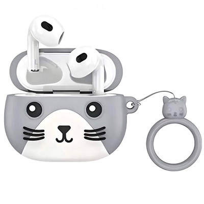 Наушники Bluetooth Hoco EW46 Misterious Cat Gray Case + белые вкладыши, Lightning