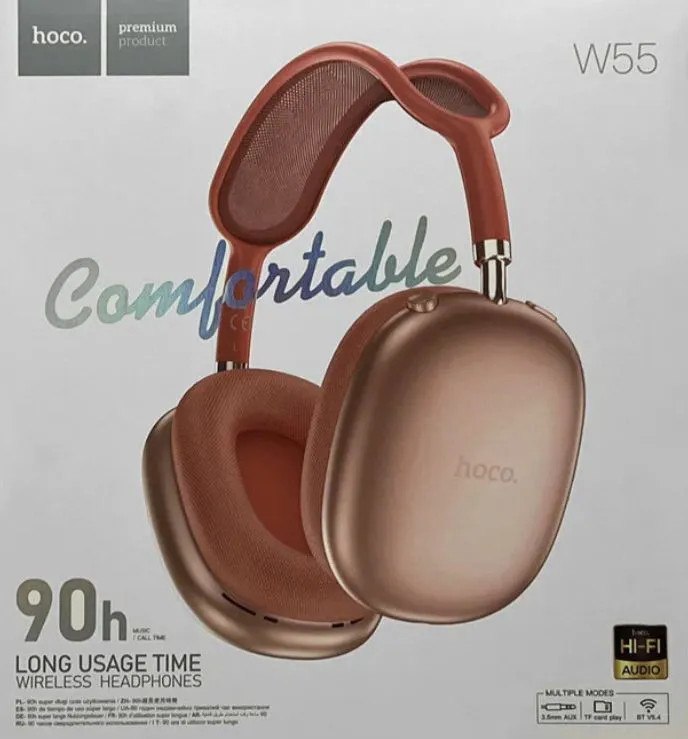 Кликните для увеличения изображения Наушники Bluetooth Hoco W55 Pleasing Pink полноразмерные, Type-C, изображение 2