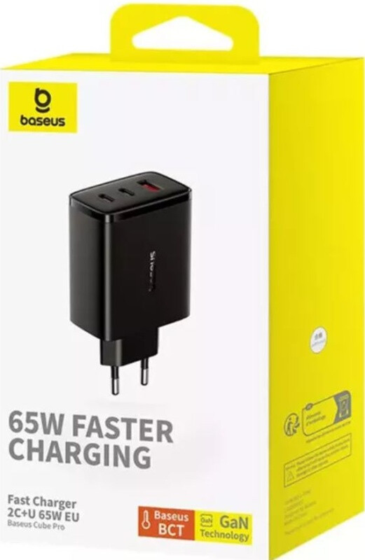 Сетевая зарядка Baseus Cube Pro GaN CCXFK65CE SKU: P10152301113-00 USB-A+2xUSB-C Max 65W Cluster Black, изображение 5