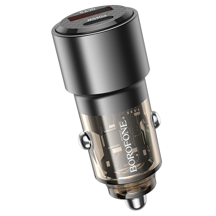 Авто зарядка c кабелем Lightning PD Borofone BZ20A total 83W: PD 65W + USB 18W QC3.0 Black, изображение 2