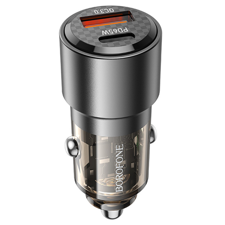 Авто зарядка c кабелем Lightning PD Borofone BZ20A total 83W: PD 65W + USB 18W QC3.0 Black, изображение 3