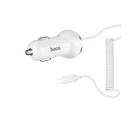 Авто зарядка c кабелем Lightning Hoco Z14 3.4A белая