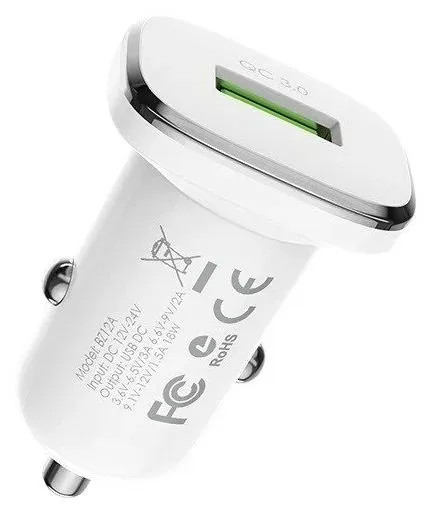 Авто зарядка c кабелем Type-C Borofone BZ12A QC3.0 18W 3.0A 1 USB белая, изображение 2