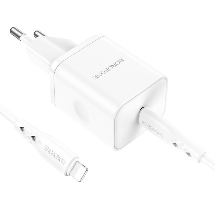 Сетевая зарядка с кабелем Lightning - Type-C Borofone BN6 PD 20W белая, изображение 2