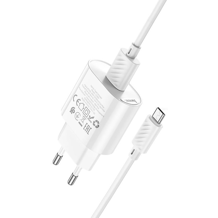 Кликните для увеличения изображения Сетевая зарядка с кабелем Micro USB Hoco C109A QC3.0 18W 3A белая, изображение 2