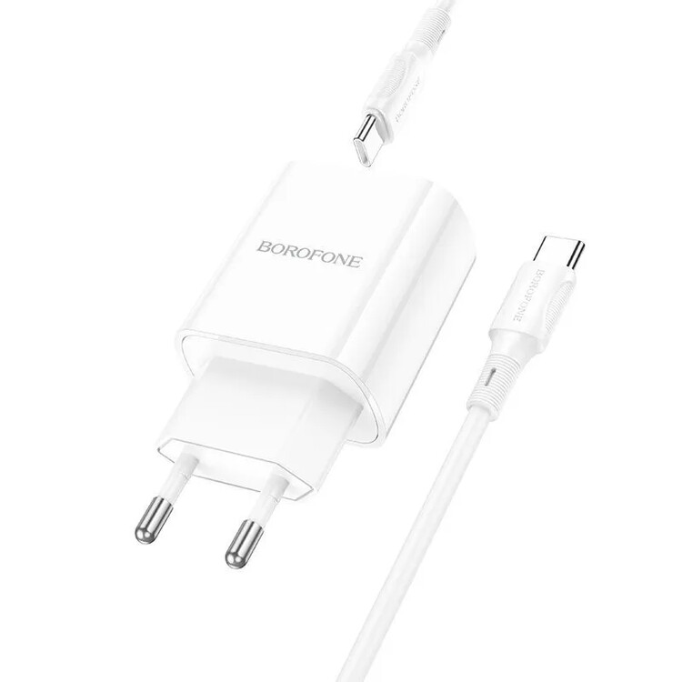 Сетевая зарядка Borofone BA78A PD 20W | USB QC3.0 18W белая + дисплей + кабель Type-C PD, изображение 2
