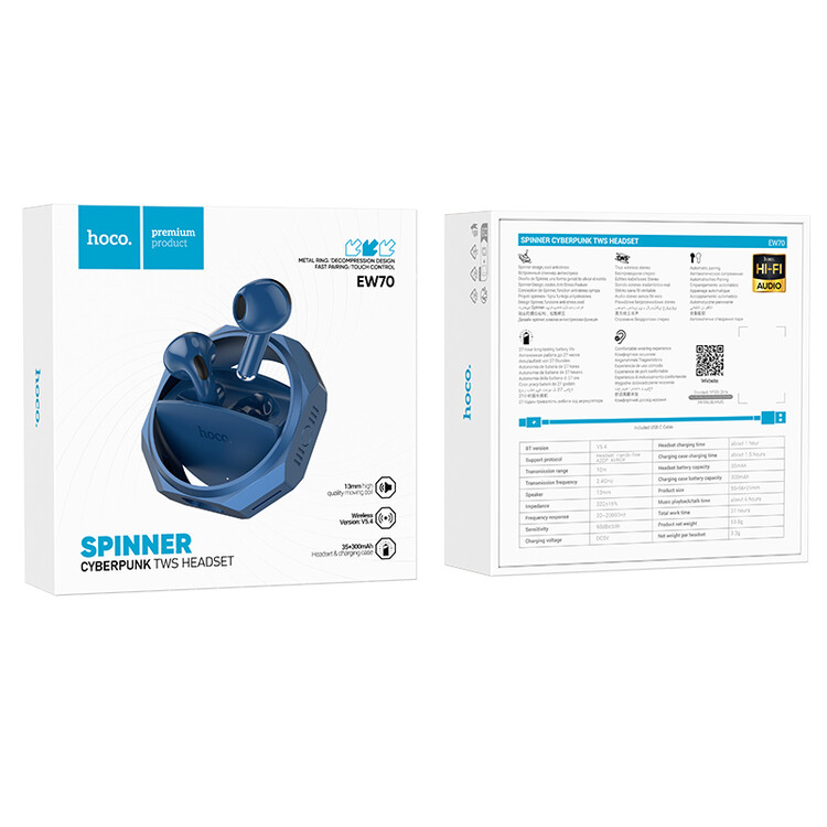 Наушники Bluetooth Hoco EW70 Glory вкладыши, Type-C Blue, изображение 3