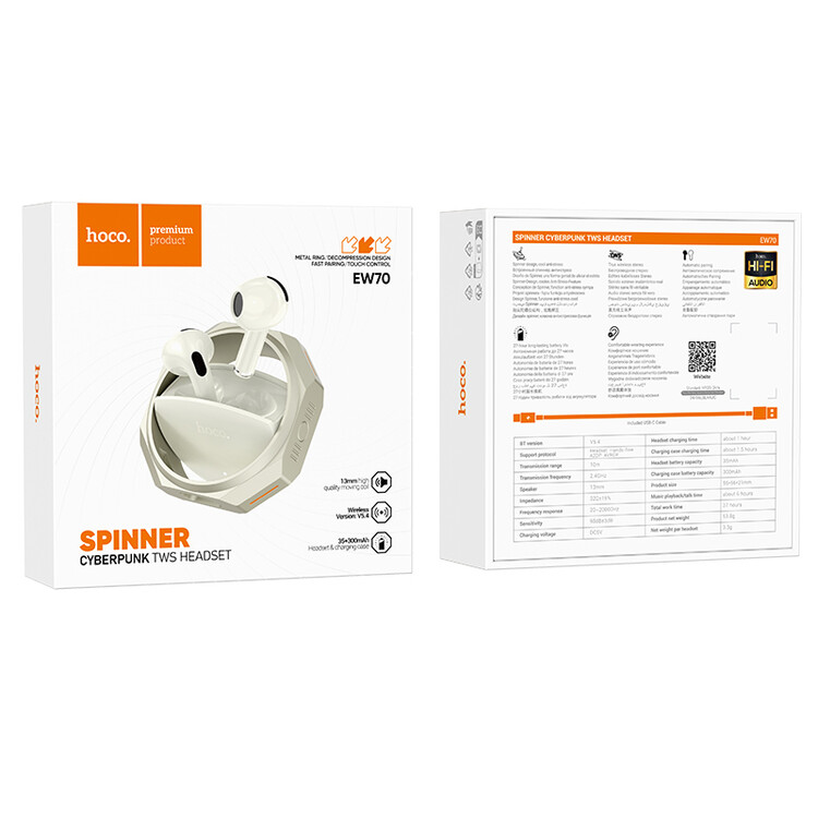 Кликните для увеличения изображения Наушники Bluetooth Hoco EW70 Glory вкладыши, Type-C Gold, изображение 3