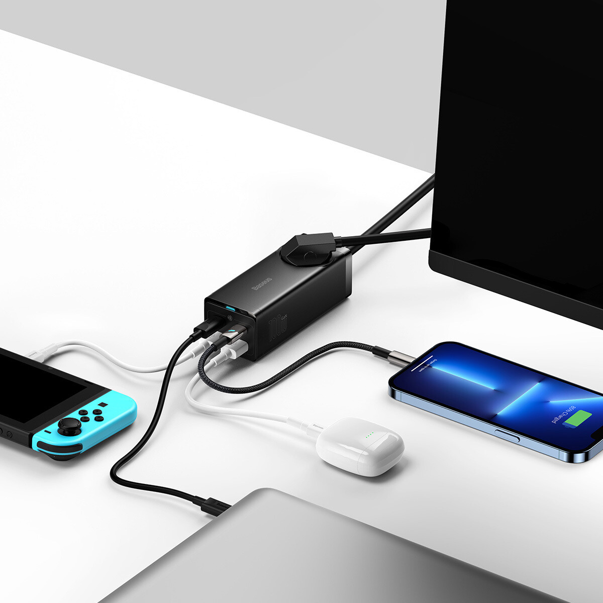 Кликните для увеличения изображения Сетевая зарядка Baseus GaN3 Pro Power Combo PowerStrip PSZM000401 2USB+2PD+AC Max 100W Black, изображение 6