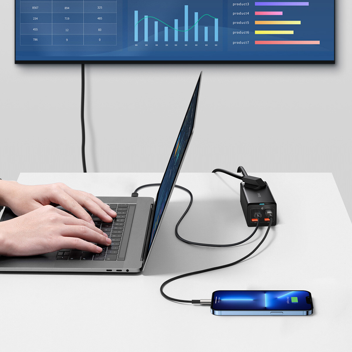 Кликните для увеличения изображения Сетевая зарядка Baseus GaN3 Pro Power Combo PowerStrip PSZM000401 2USB+2PD+AC Max 100W Black, изображение 8