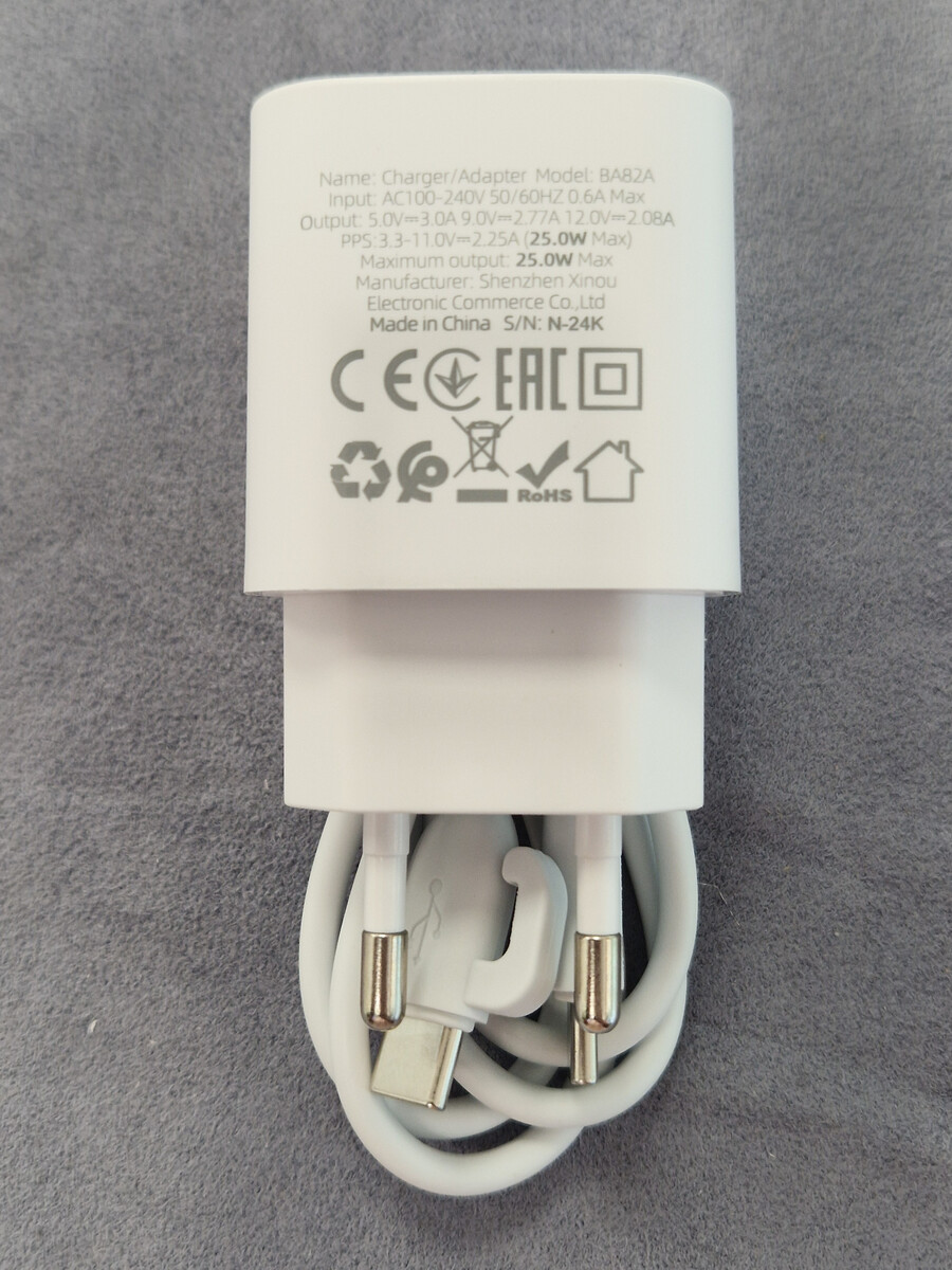 Кликните для увеличения изображения Сетевая зарядка Borofone BA82A Platinum Type-C порт 25W White + кабель Type-C PD, изображение 3