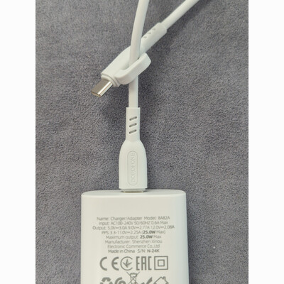 Сетевая зарядка Borofone BA82A Platinum Type-C порт 25W White + кабель Type-C PD, изображение 5
