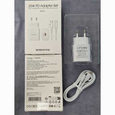 Сетевая зарядка Borofone BA82A Platinum Type-C порт 25W White + кабель Type-C PD, изображение 6